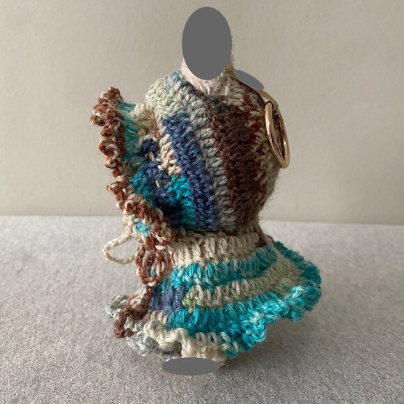 Handmade Crochet Blue Multicolour Hooded Cloak Outfit for 17cm Doll 1-Piece Set - Picture 2 of 6